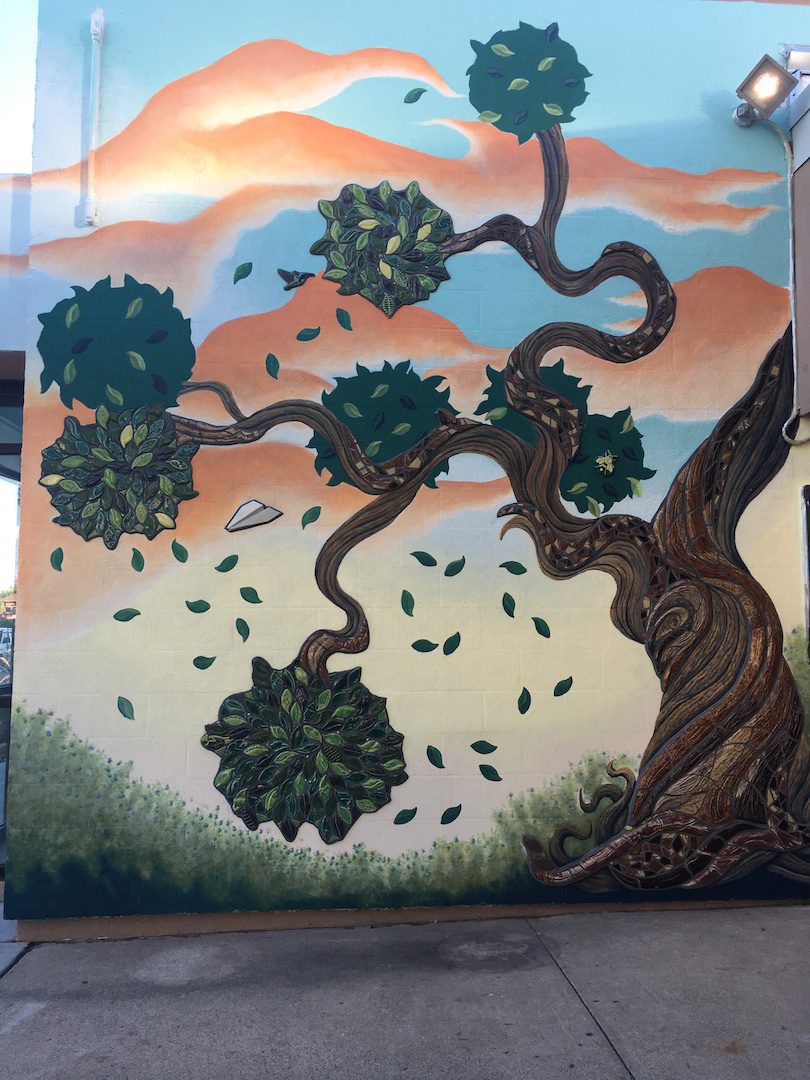 Photo image of "When Trees Play" mosaic mural in Las Cruces, NM.